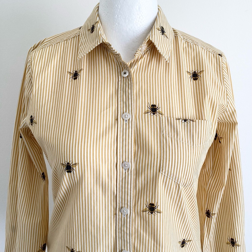 Joules shirt 8 cotton classic fit long sleeved bee print blouse yellow striped - Picture 2 of 12